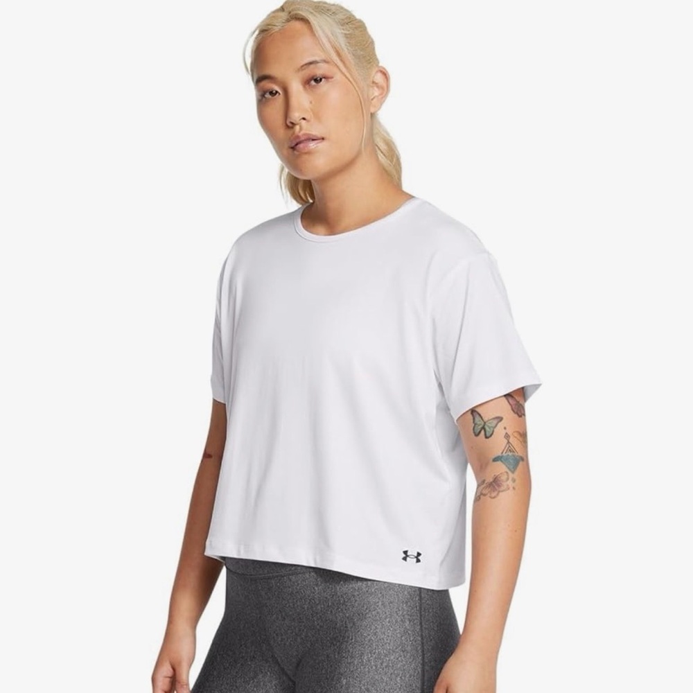 Under Armour Training Cropped Motion Top White Short Sleeve T-Shirt Size 1X - Picture 1 of 15